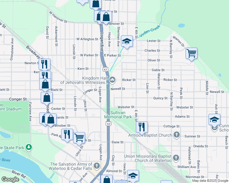 map of restaurants, bars, coffee shops, grocery stores, and more near 431 Wendell Court in Waterloo