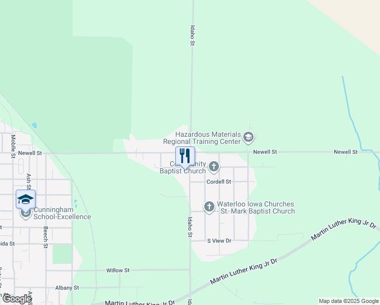 map of restaurants, bars, coffee shops, grocery stores, and more near 1701 Newell Street in Waterloo