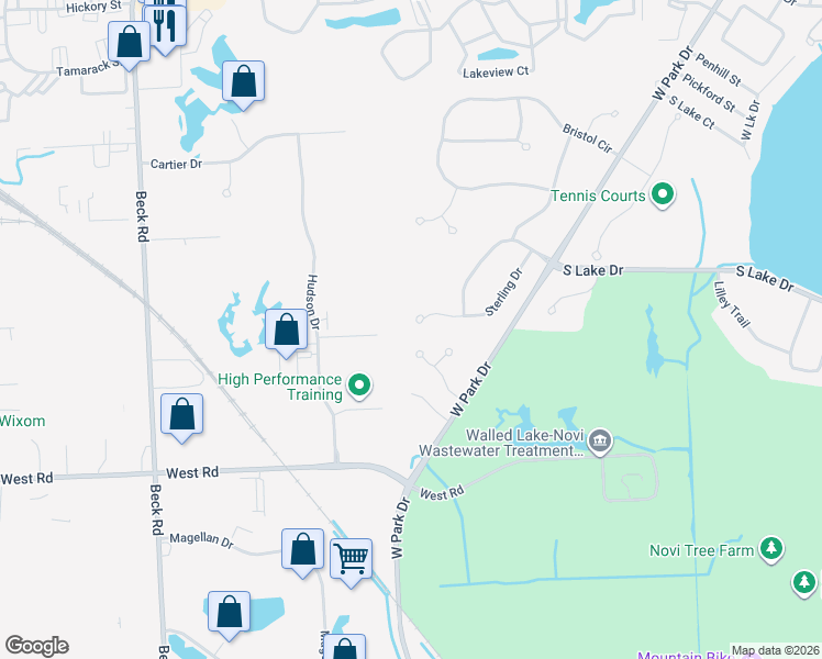 map of restaurants, bars, coffee shops, grocery stores, and more near 30117 Sterling Dr in Novi