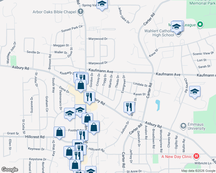 map of restaurants, bars, coffee shops, grocery stores, and more near 2315 Martin Drive in Dubuque