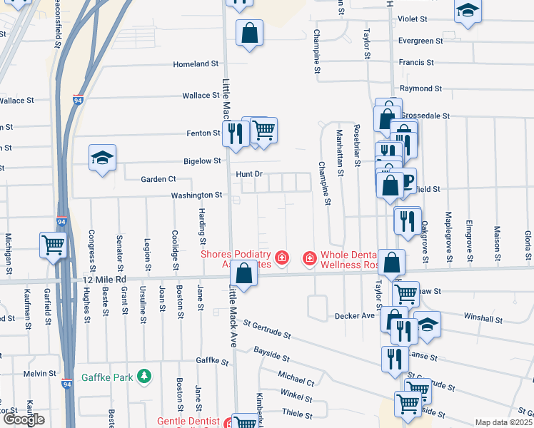 map of restaurants, bars, coffee shops, grocery stores, and more near 29280 McDonald Street in Roseville