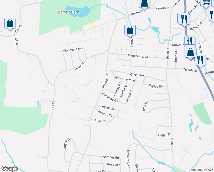 map of restaurants, bars, coffee shops, grocery stores, and more near 430 Pleasant Street in Leominster