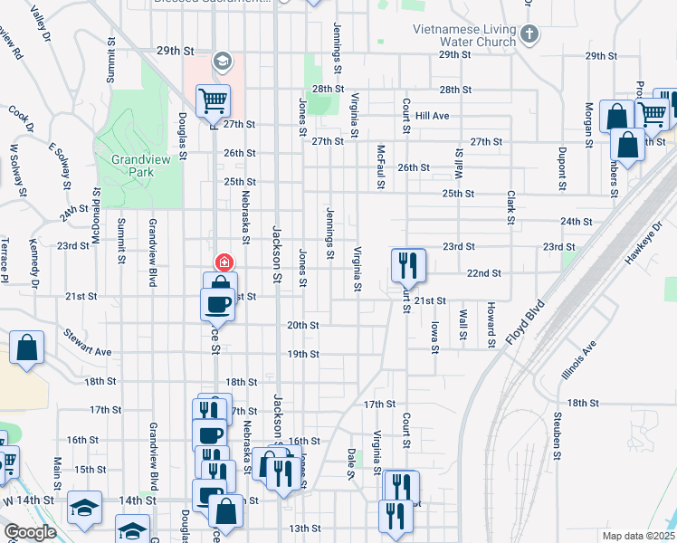 map of restaurants, bars, coffee shops, grocery stores, and more near 950-998 22nd St in Sioux City