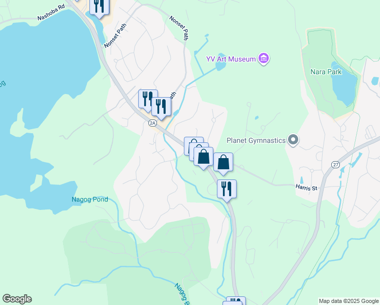 map of restaurants, bars, coffee shops, grocery stores, and more near 457 Great Road in Acton
