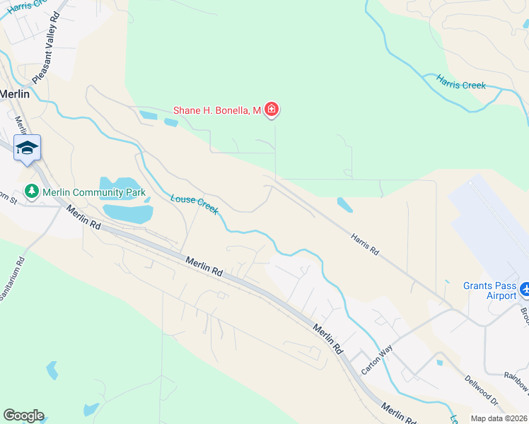 map of restaurants, bars, coffee shops, grocery stores, and more near 779 Harris Road in Grants Pass