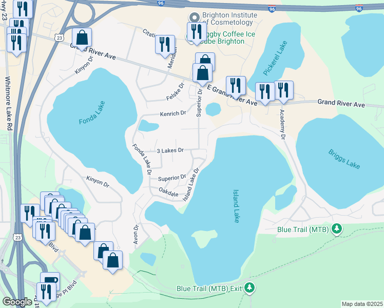 map of restaurants, bars, coffee shops, grocery stores, and more near 6194 Coventry Drive in Brighton