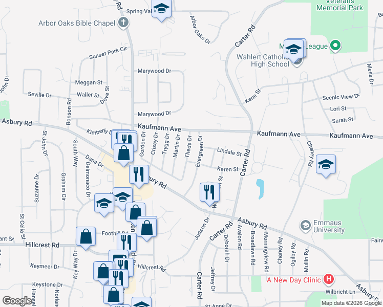 map of restaurants, bars, coffee shops, grocery stores, and more near 2330 Theda Dr in Dubuque