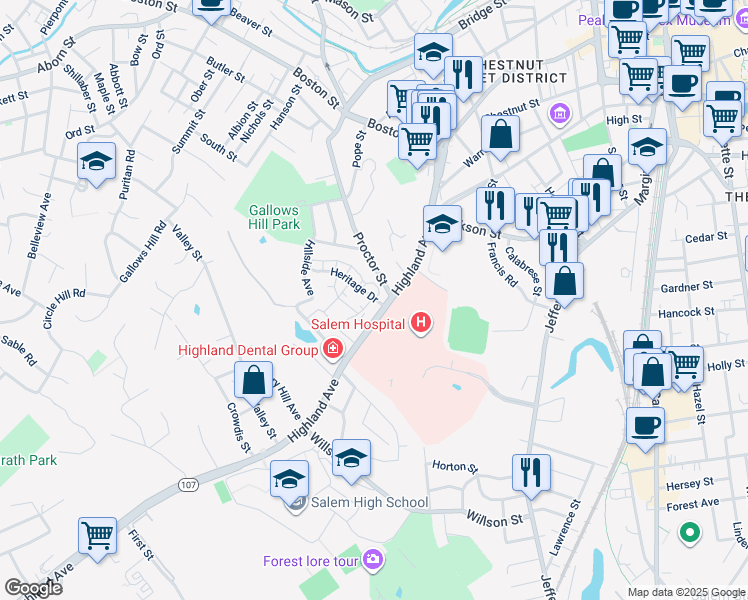 map of restaurants, bars, coffee shops, grocery stores, and more near in Salem
