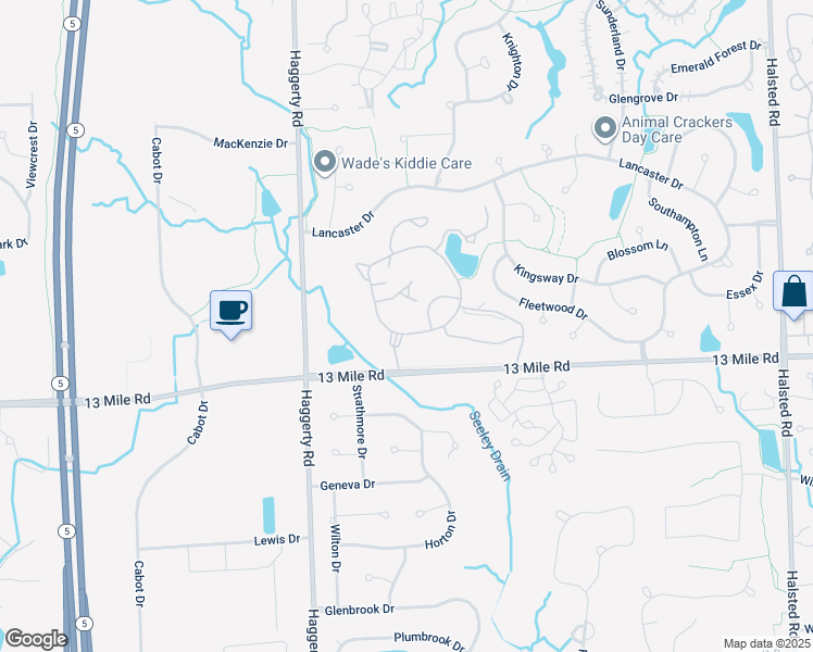 map of restaurants, bars, coffee shops, grocery stores, and more near 29540 Citation Circle in Farmington Hills