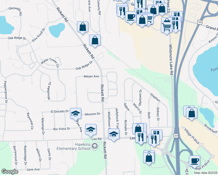 map of restaurants, bars, coffee shops, grocery stores, and more near 613 Woodberry Lane in Brighton