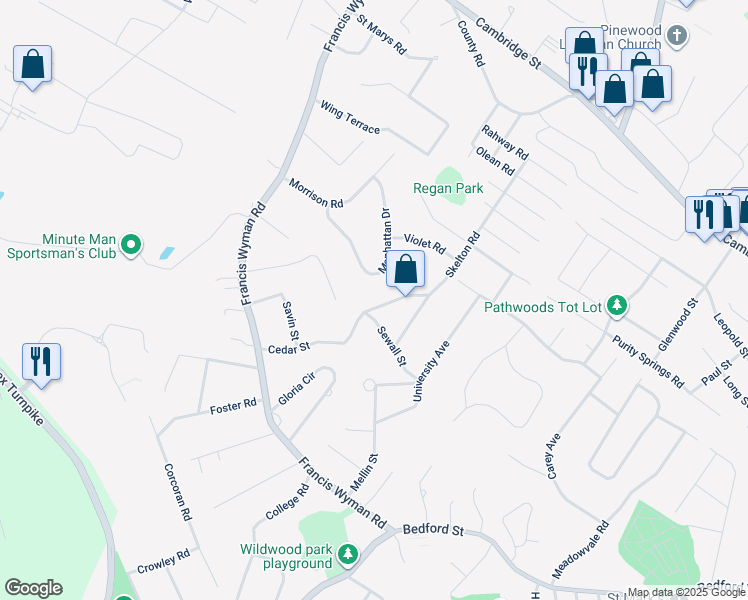 map of restaurants, bars, coffee shops, grocery stores, and more near 17 Cedar Street in Burlington
