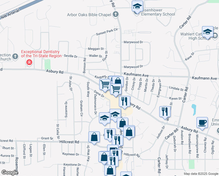 map of restaurants, bars, coffee shops, grocery stores, and more near 3350 Asbury Rd in Dubuque