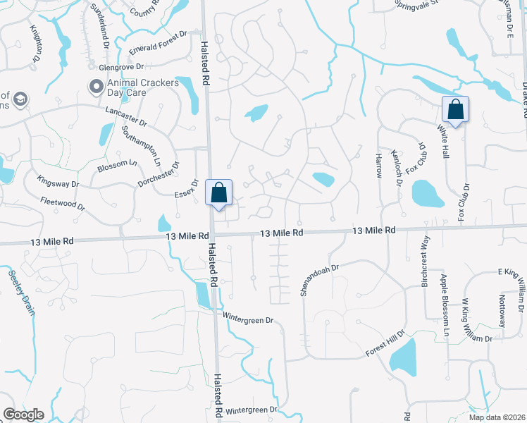 map of restaurants, bars, coffee shops, grocery stores, and more near 29682 Pine Ridge Circle in Farmington Hills