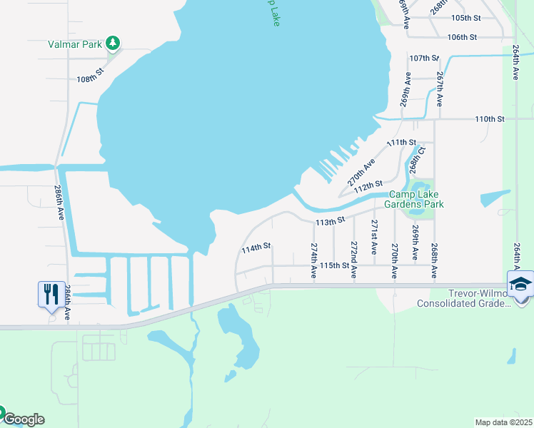 map of restaurants, bars, coffee shops, grocery stores, and more near 27606 113th Street in Salem Lakes