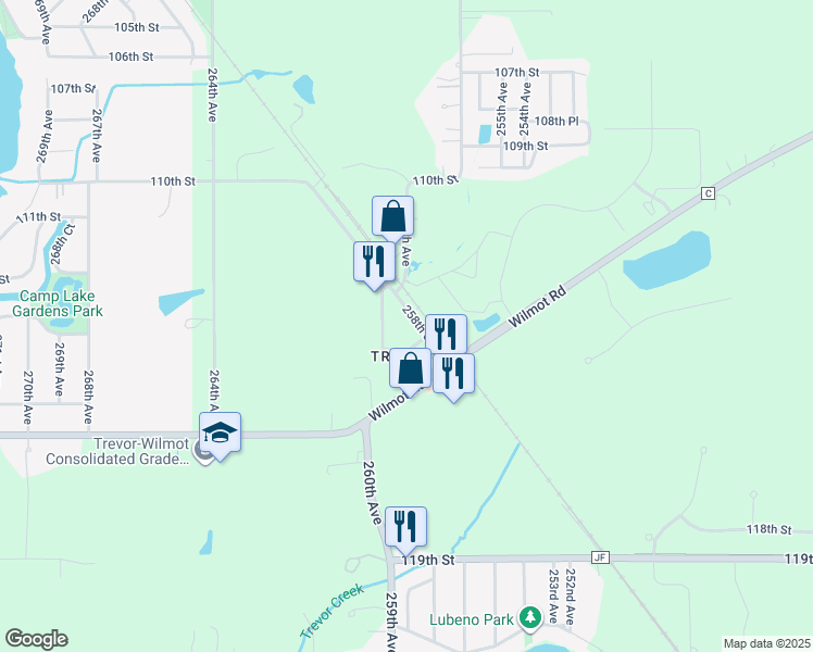 map of restaurants, bars, coffee shops, grocery stores, and more near in Trevor