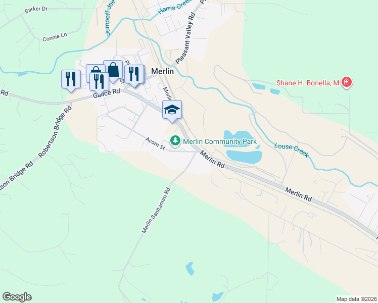 map of restaurants, bars, coffee shops, grocery stores, and more near 101 Acorn Street in Merlin