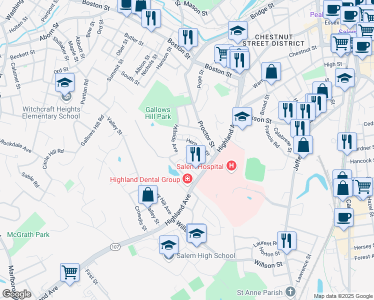 map of restaurants, bars, coffee shops, grocery stores, and more near 16 Heritage Drive in Salem