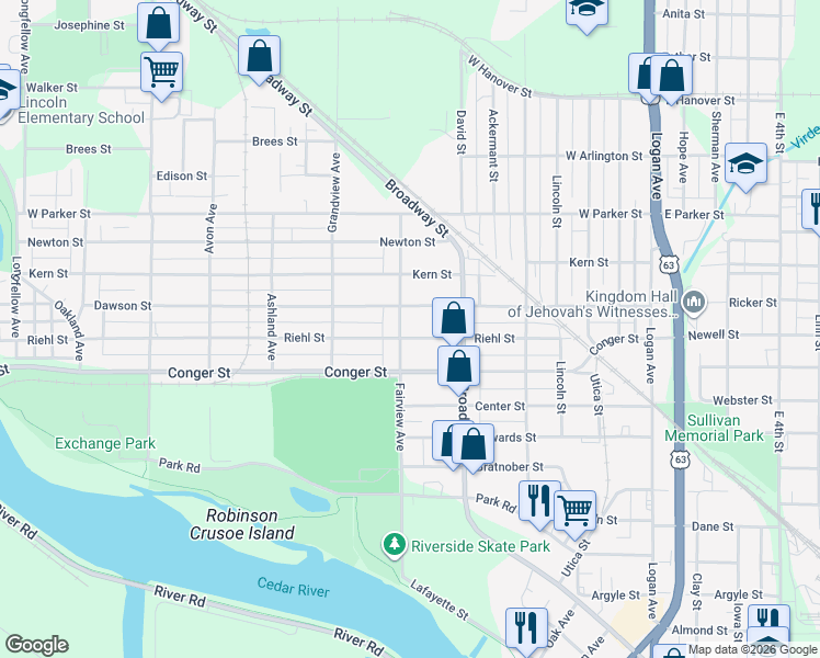 map of restaurants, bars, coffee shops, grocery stores, and more near 700-798 Fairview Avenue in Waterloo