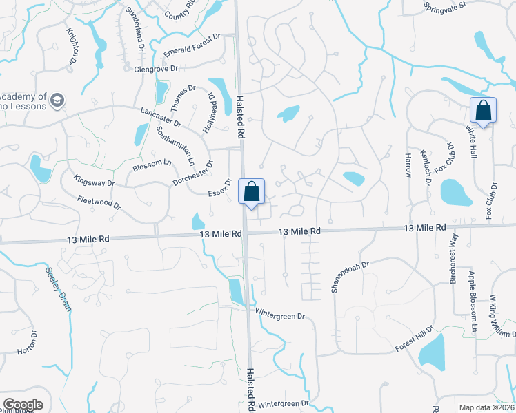 map of restaurants, bars, coffee shops, grocery stores, and more near 29776 Sierra Point Circle in Farmington Hills
