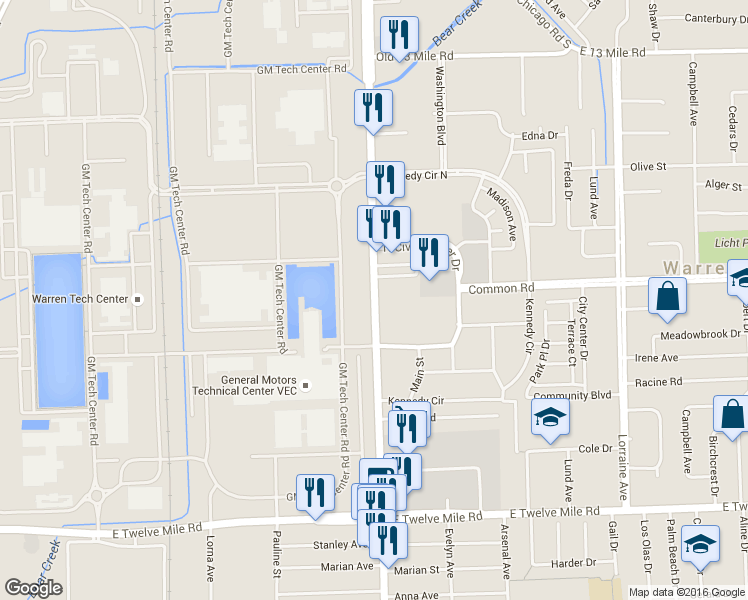 map of restaurants, bars, coffee shops, grocery stores, and more near 30011 Van Dyke Avenue in Warren