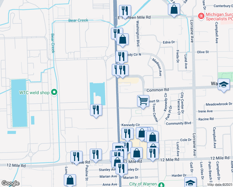 map of restaurants, bars, coffee shops, grocery stores, and more near 30011 Van Dyke Avenue in Warren