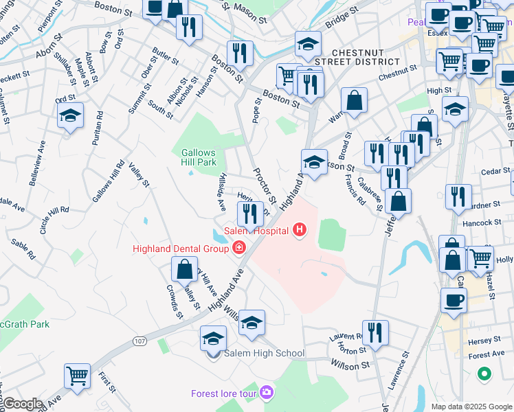 map of restaurants, bars, coffee shops, grocery stores, and more near 28 Heritage Drive in Salem