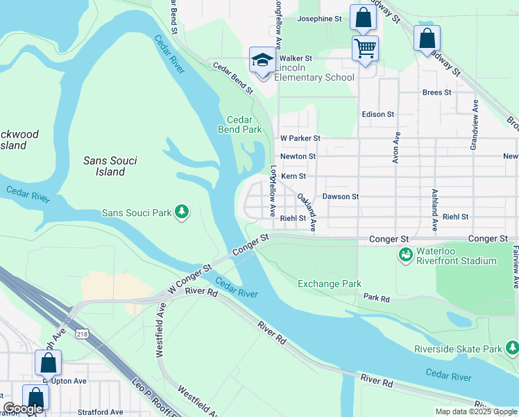map of restaurants, bars, coffee shops, grocery stores, and more near 113 Maplewood Street in Waterloo