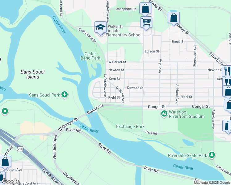 map of restaurants, bars, coffee shops, grocery stores, and more near 198 Norwood Avenue in Waterloo