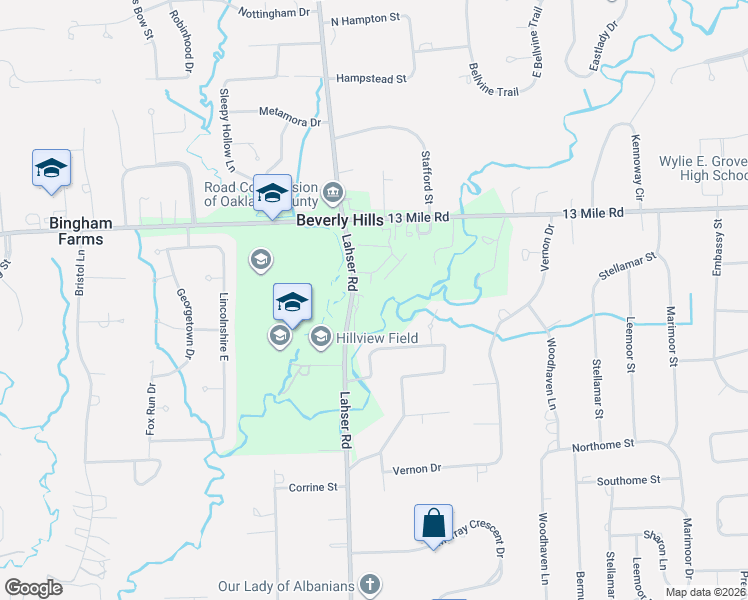 map of restaurants, bars, coffee shops, grocery stores, and more near 21770 Riverview Drive in Beverly Hills