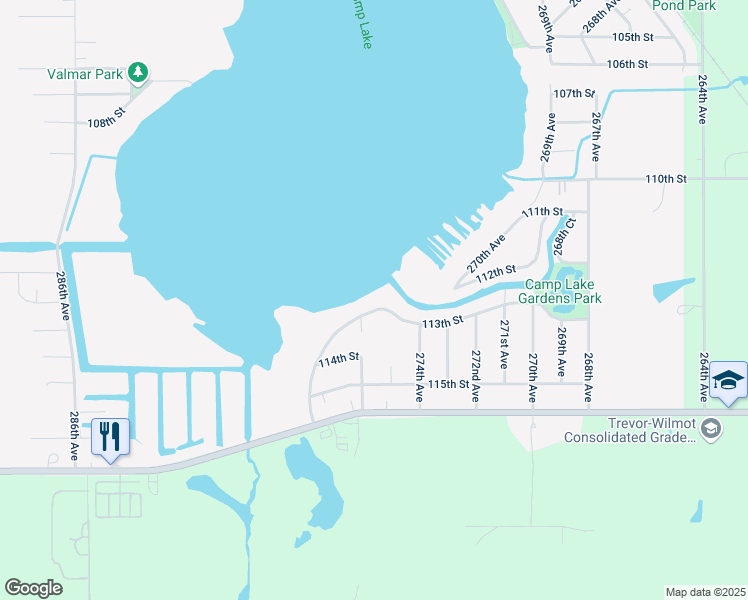 map of restaurants, bars, coffee shops, grocery stores, and more near 27606 113th Street in Trevor