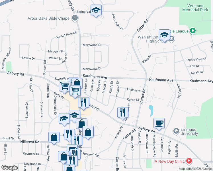 map of restaurants, bars, coffee shops, grocery stores, and more near 2315 Martin Drive in Dubuque