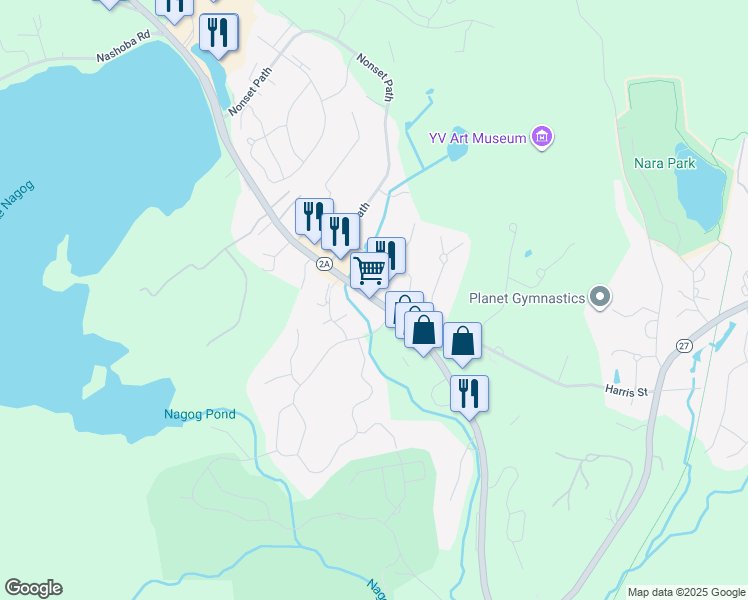 map of restaurants, bars, coffee shops, grocery stores, and more near 464 Great Road in Acton