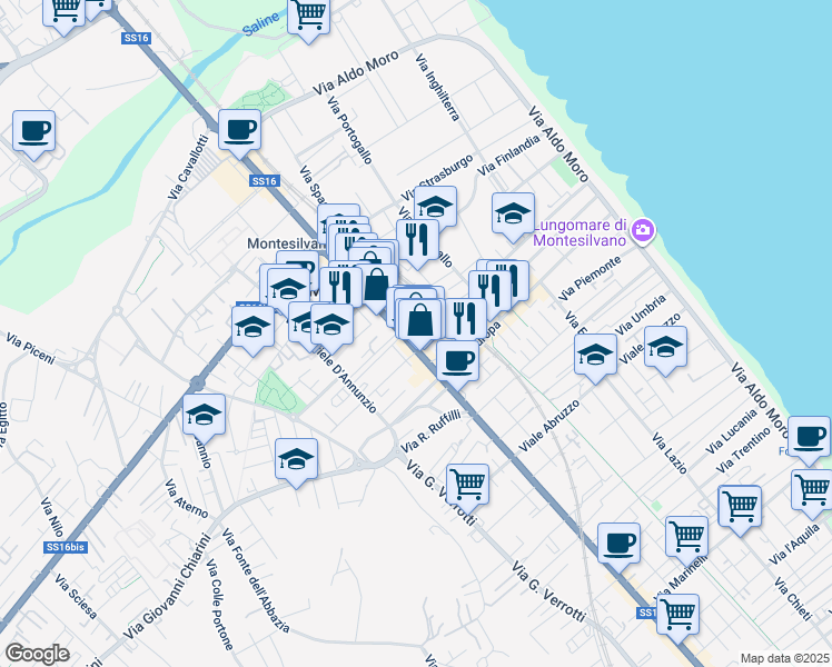 map of restaurants, bars, coffee shops, grocery stores, and more near 10 Via Michetti in Montesilvano