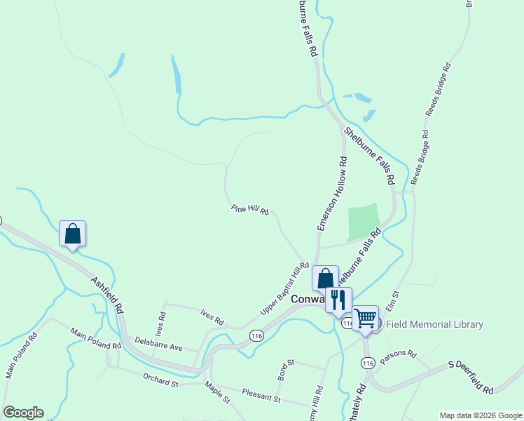 map of restaurants, bars, coffee shops, grocery stores, and more near 30-198 Upper Baptist Hill Road in Conway