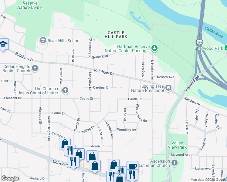 map of restaurants, bars, coffee shops, grocery stores, and more near 186 Vera Drive in Waterloo