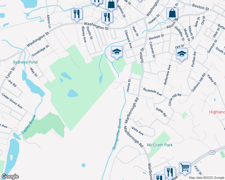 map of restaurants, bars, coffee shops, grocery stores, and more near 22 Sherwood Avenue in Peabody