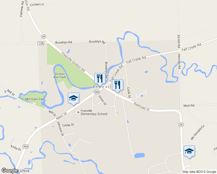 map of restaurants, bars, coffee shops, grocery stores, and more near 3 Railroad Street in Freeville