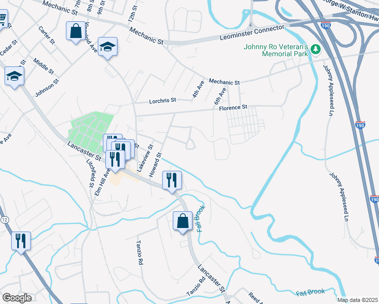 map of restaurants, bars, coffee shops, grocery stores, and more near 62 Macintosh Lane in Leominster