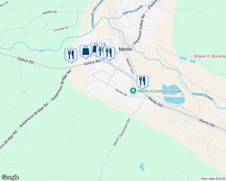 map of restaurants, bars, coffee shops, grocery stores, and more near 190 Acorn Street in Merlin