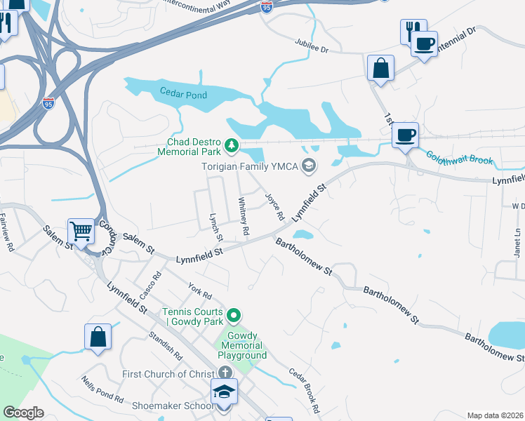 map of restaurants, bars, coffee shops, grocery stores, and more near 3 Wright Road in Peabody