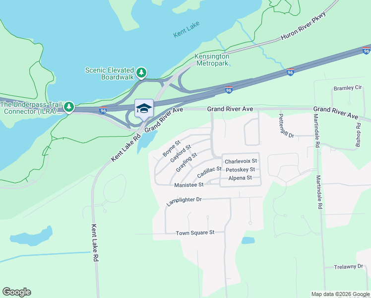 map of restaurants, bars, coffee shops, grocery stores, and more near 422 Gaylord Street in Lyon Township