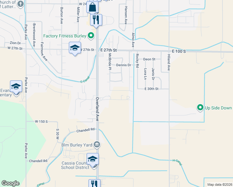 map of restaurants, bars, coffee shops, grocery stores, and more near 259 Diana Drive in Burley