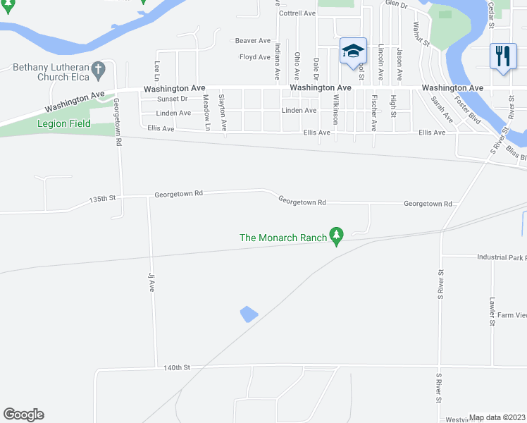 map of restaurants, bars, coffee shops, grocery stores, and more near 2001 Georgetown Road in Iowa Falls