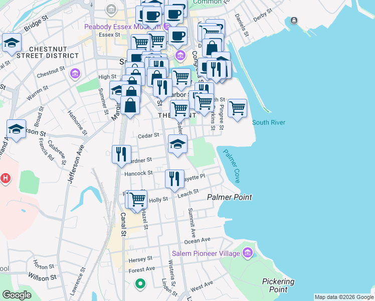 map of restaurants, bars, coffee shops, grocery stores, and more near in Salem