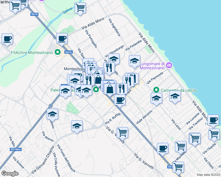 map of restaurants, bars, coffee shops, grocery stores, and more near 10 Via Michetti in Montesilvano