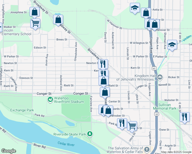 map of restaurants, bars, coffee shops, grocery stores, and more near 540 Dawson Street in Waterloo