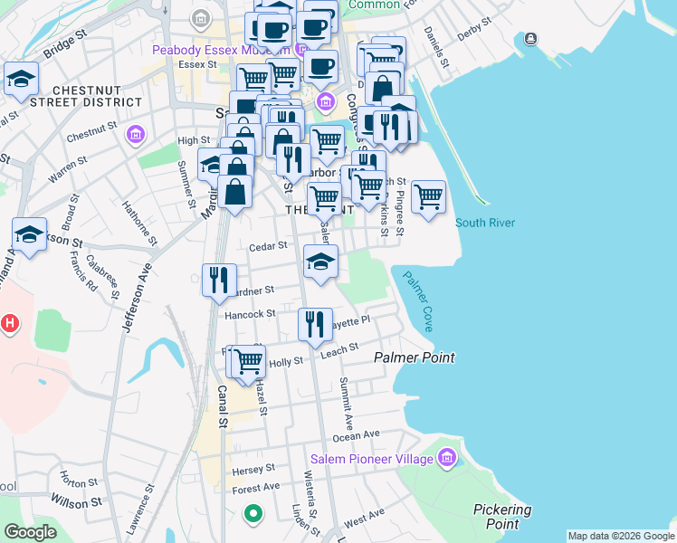 map of restaurants, bars, coffee shops, grocery stores, and more near in Salem