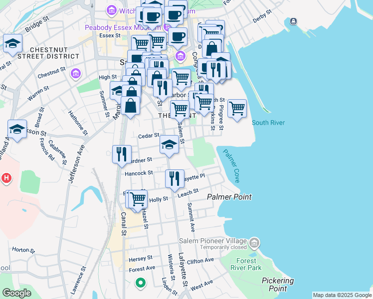 map of restaurants, bars, coffee shops, grocery stores, and more near in Salem