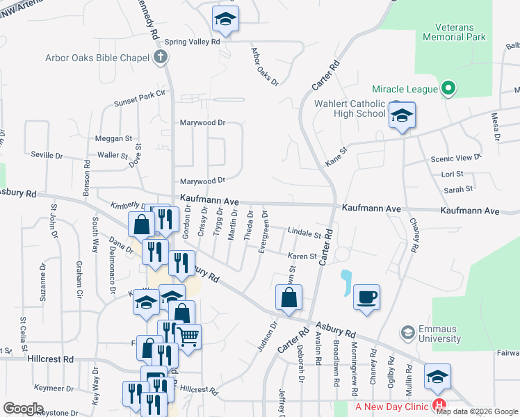 map of restaurants, bars, coffee shops, grocery stores, and more near 3140 Kaufmann Avenue in Dubuque