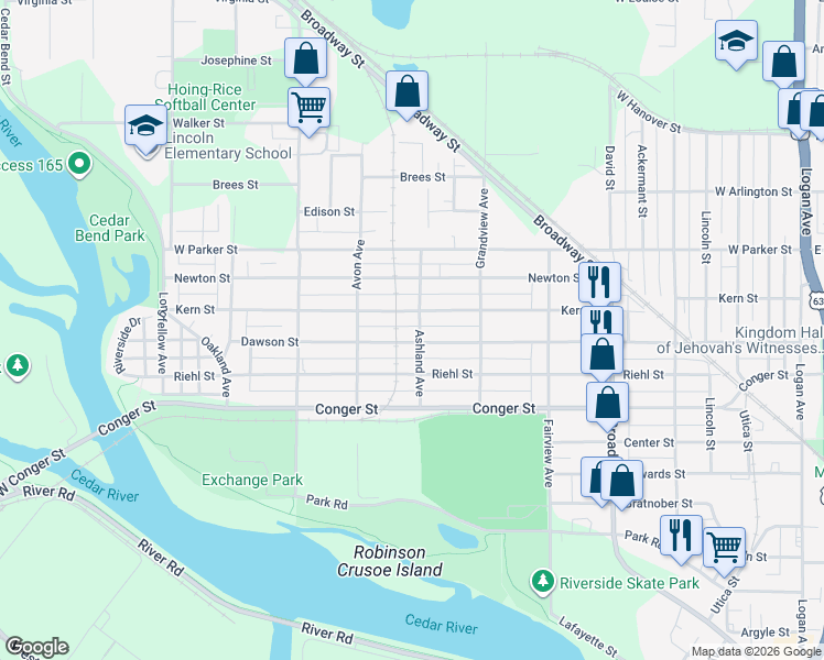map of restaurants, bars, coffee shops, grocery stores, and more near 816 Dawson Street in Waterloo
